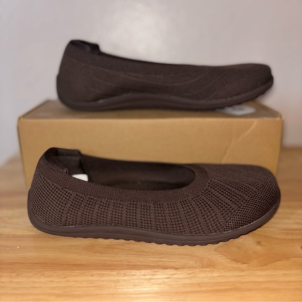 LEDINEY Dark Brown Knit Ballet Flats Comfort Shoes Size 6